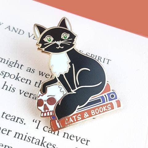 Cats And Books Enamel  Pin Badge