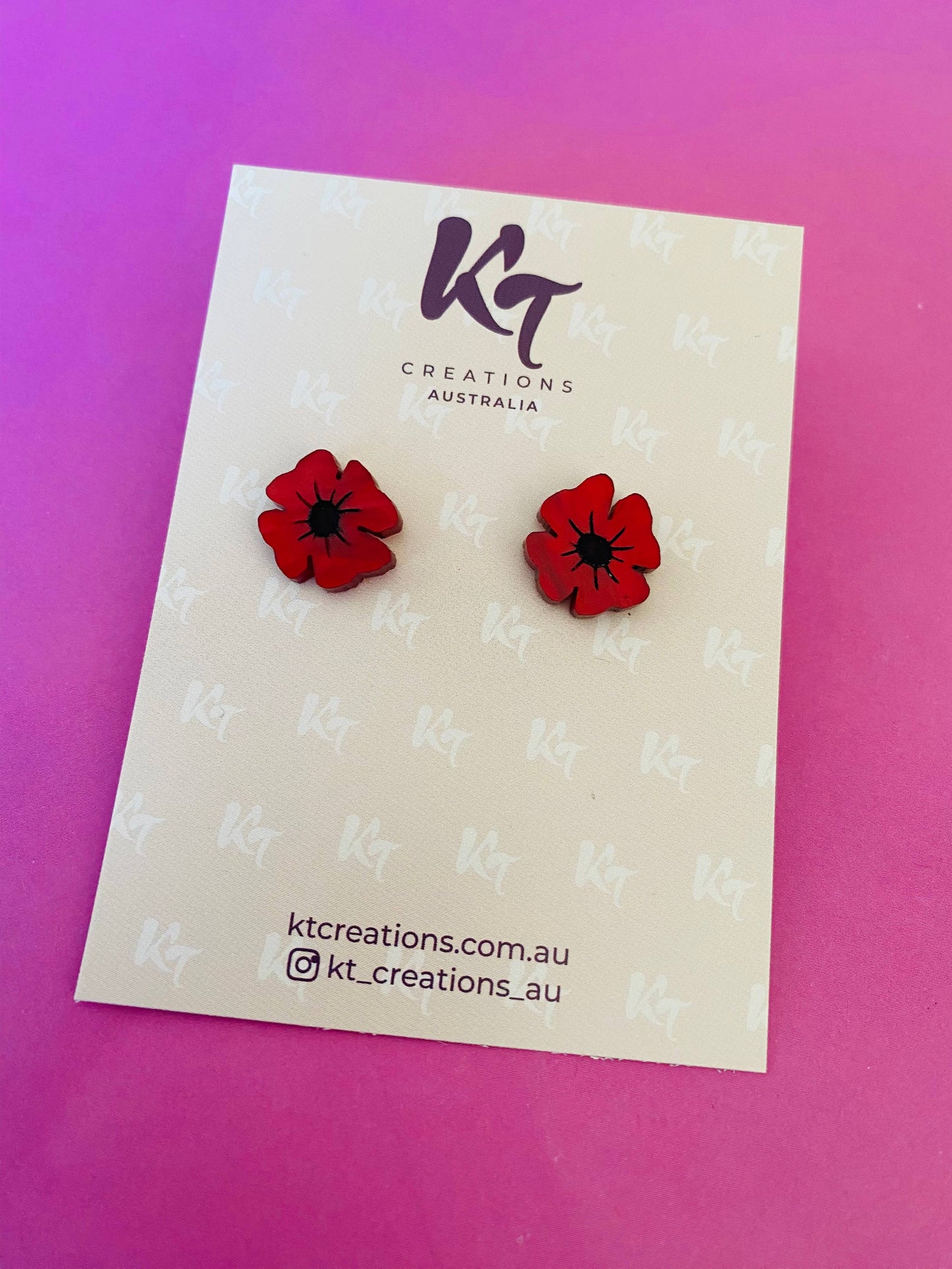 Marble Poppy acrylic studs - Red & hand painted- ANZAC Day