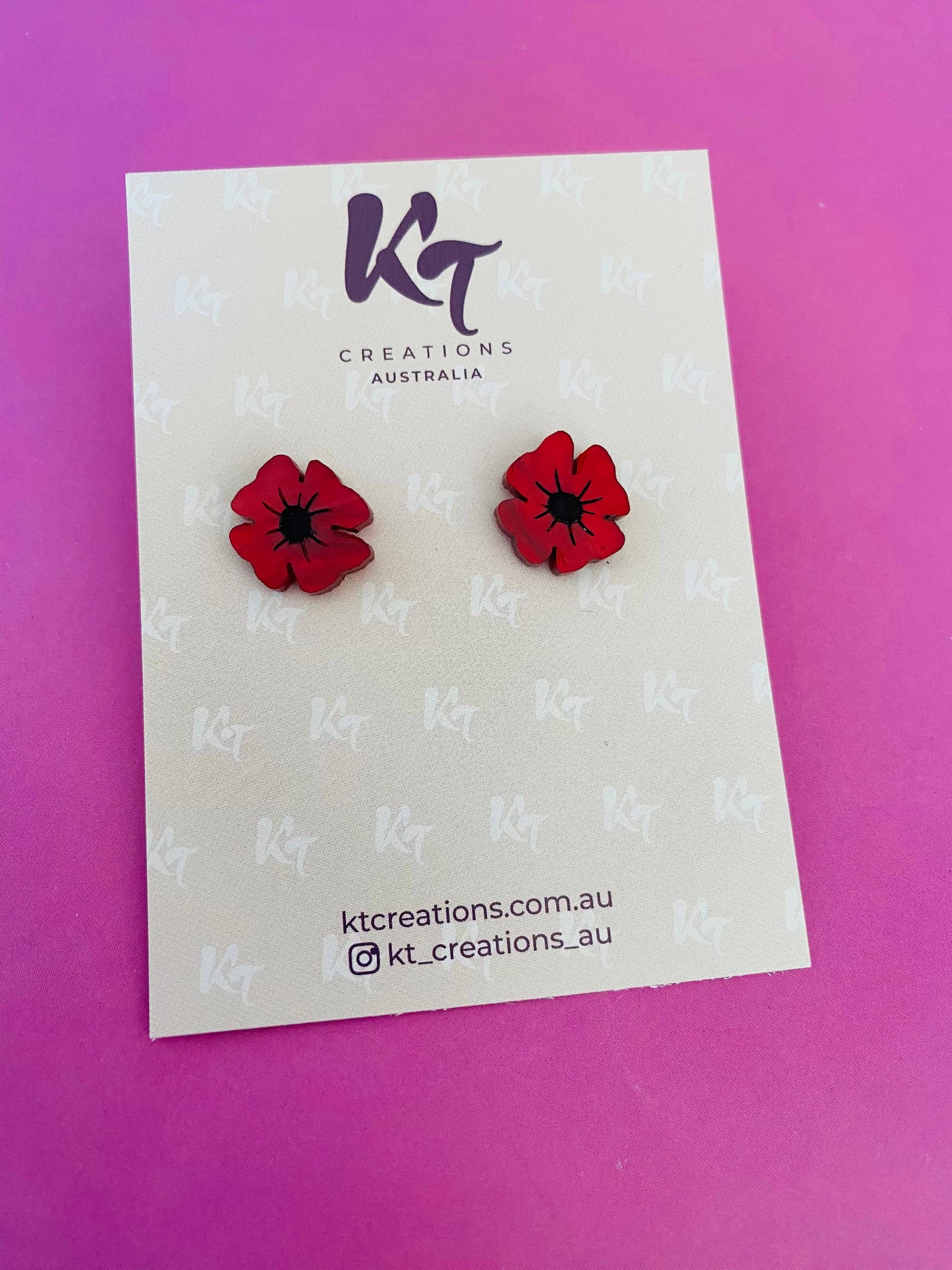 Marble Poppy acrylic studs - Red & hand painted- ANZAC Day